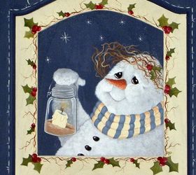 christmas decorating ideas to share by granart, christmas decorations, seasonal holiday decor, Snowman and Lantern by GranArt This is painted on a wood cabinet door using acrylic paint