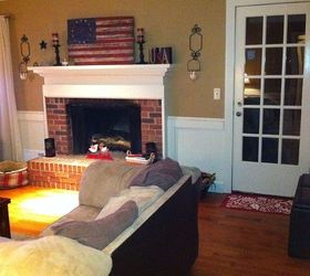 you may remember my den from the hardwood flooring project a couple months ago, fireplaces mantels, hardwood floors, home decor, living room ideas, painting