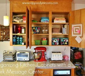 organizing kitchen cabinets with a cork message center, kitchen cabinets, kitchen design, organizing