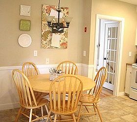 my kitchen and working with what you have, home decor, home improvement, kitchen design, A pendant light was added over the table The wall was also painted two different colors pulling into play the chair rail that was already there
