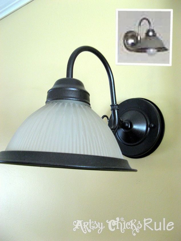 oil rubbed bronze spray paint so many uses, painting, A previously colored brushed nickel light fixture easily transformed with Oil Rubbed Bronze Spray Paint
