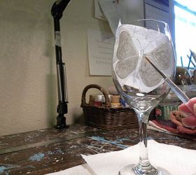 how to paint a wine glass, crafts, painting, Allow the first coat to dry about 5 to 10 minutes then lightly dab over all the white areas again with more paint It is a dapping motion or a light tapping motion using the flat part of the brush hairs not using the very tip