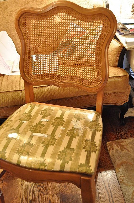 refresh and old caned back chair with tufting and upholstery, painted furniture, reupholster, Caned back chair before