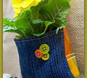 diy plant pockets, crafts, gardening, repurposing upcycling, Use old jeans and an old vinyl tablecloth for the backing