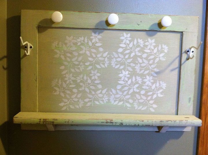 cabinet door up cycled with chalk paint and a few other goodies, repurposing upcycling, I added cup hooks along the underside of the shelf after this picture was taken