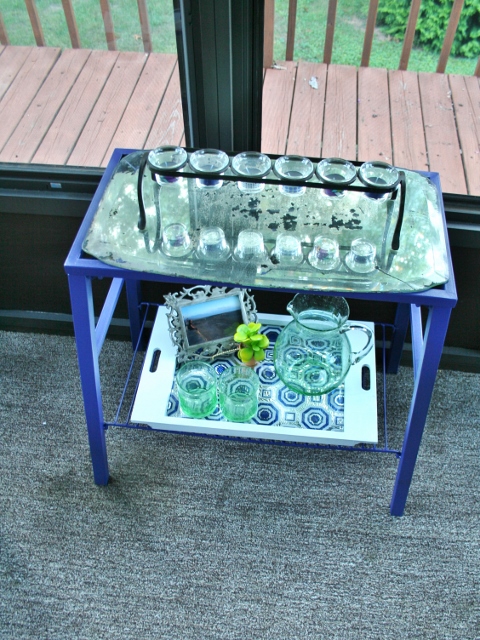 styling an outdoor entertainment table, home decor, outdoor furniture, painted furniture