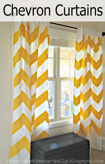 modern living room design, home decor, living room ideas, painted furniture, These DIY chevron curtains by Here Comes the Sun are so colorful and happy