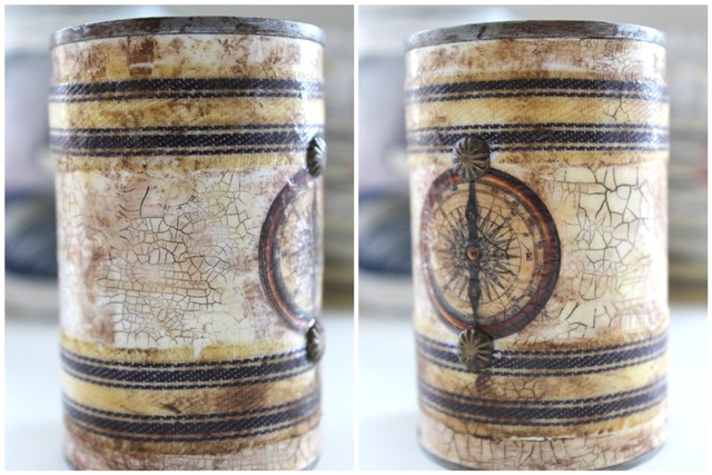 weathered nautical cans, crafts, decoupage, A crackle medium further ages and weathers the look