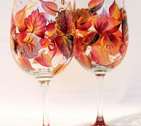 painted wine glass by brushes with a view, painting, Fall Leaves by Brushes with A View