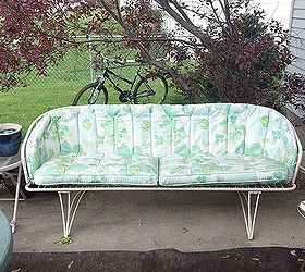 refurbished vintage patio couch, painted furniture, reupholster