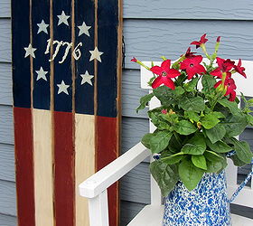 my potting bench has gone red white blue, flowers, gardening, outdoor living, Another wooden flag sign on the left of the nicotiana