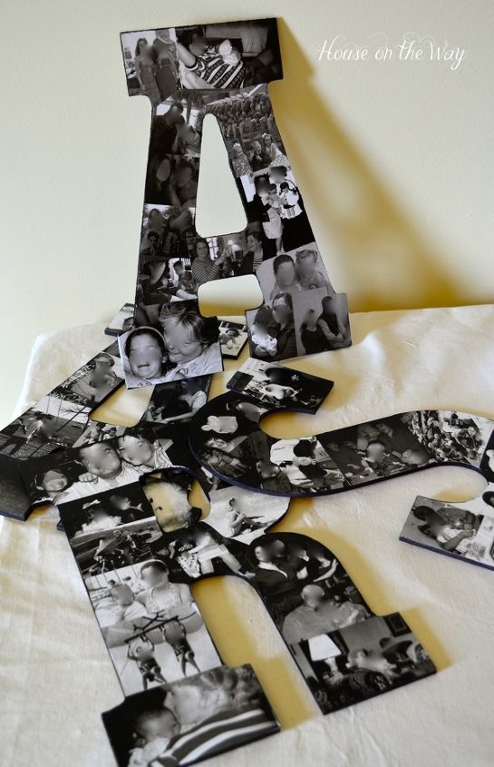 diy photo collage letters wall decor, crafts, home decor, Letters filled with family photos make a great keepsake