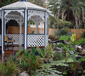 gazebos and ponds some things just go together, gardening, outdoor living, ponds water features, A cottage style gazebo provides great seating by the pond