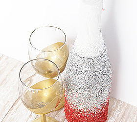 glitter champagne or wine or sparkling cider bottle, crafts, repurposing upcycling