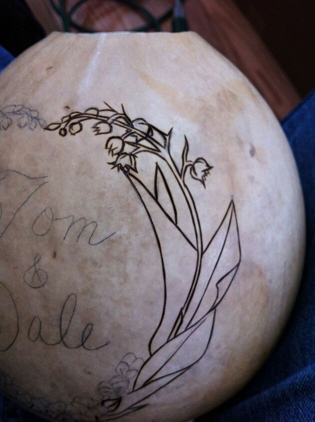 gourd tastic wedding gift, crafts, Lilies of the Valley burned on the gourd