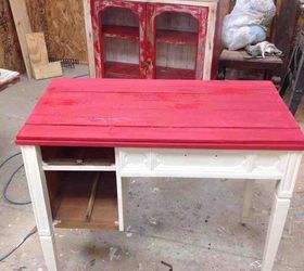 shabby farmhouse style cabinet, painted furniture, Here is the sewing cabinet with paint before I shabbied and glazed