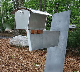 mailbox, concrete masonry, outdoor living, One of kind Mail Box created from two slabs of local slate stainless DaVinci box and cedar wood block supports Design Art and Architecture