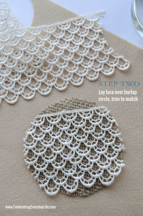 a burlap and lace paperweight, crafts, Step Two
