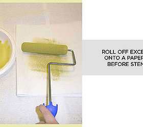 how to stencil a feature wall video tutorial, paint colors, painting, wall decor, Remove excess paint onto paper towel