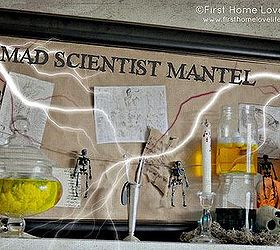 mad scientist halloween mantel, halloween decorations, seasonal holiday d cor