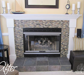 fireplace upgrade, fireplaces mantels, home decor, living room ideas, tiling, woodworking projects, Fireplace After