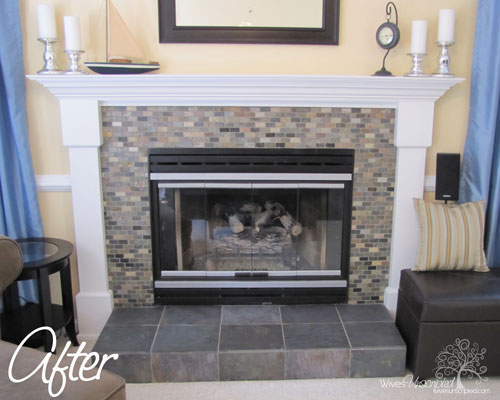 fireplace upgrade, fireplaces mantels, home decor, living room ideas, tiling, woodworking projects, Fireplace After