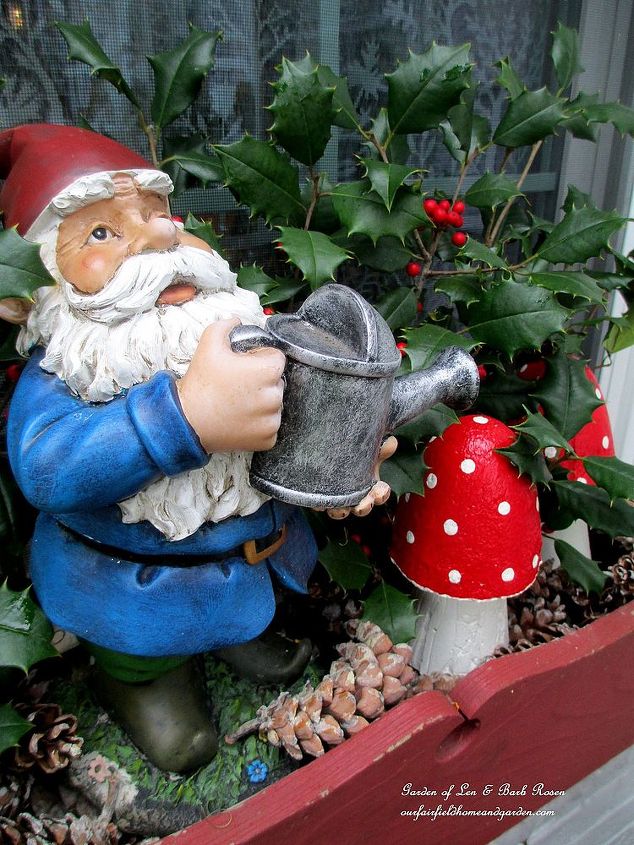 winter decorating at our fairfield home garden, flowers, gardening, seasonal holiday d cor, Garden Gnome Toadstools