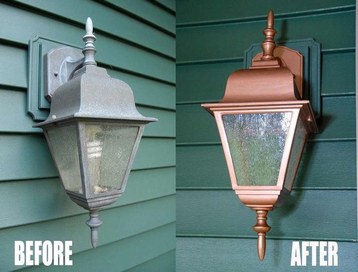 easy thrifty exterior light makeover, lighting, outdoor living, Here s a before and after shot of my light