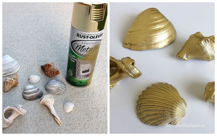 diy gold seashells, crafts, seasonal holiday decor, Gold metallic spray paint made my shells chic