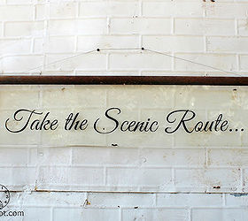 take the scenic route sign on an antique windshield, crafts, repurposing upcycling