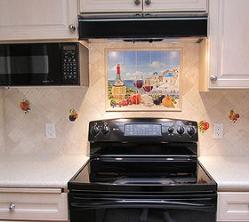 i wanted to share some pictures of a custom mural installation my husband john and, appliances, kitchen backsplash, kitchen design, tiling, After picture with new handpainted tile mural and coordinating accent t