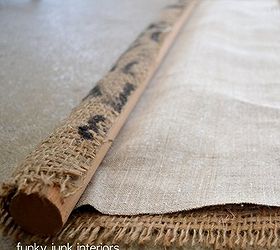 make your own coffee sack shades fast and easy, home decor, window treatments, windows, Here s a shot of how the fabric was glued together then glued to the rod These are dummy panels so they didn t have to actually work Full tutorial can be seen on my blog at