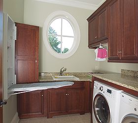 could these luxurious laundry rooms actually make doing laundry fun, laundry room mud room, Downstairs Laundry Room Hidden Ironing Board