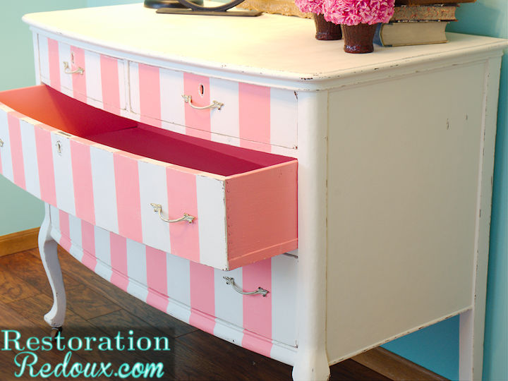 Pink Striped Antique Dresser Hometalk