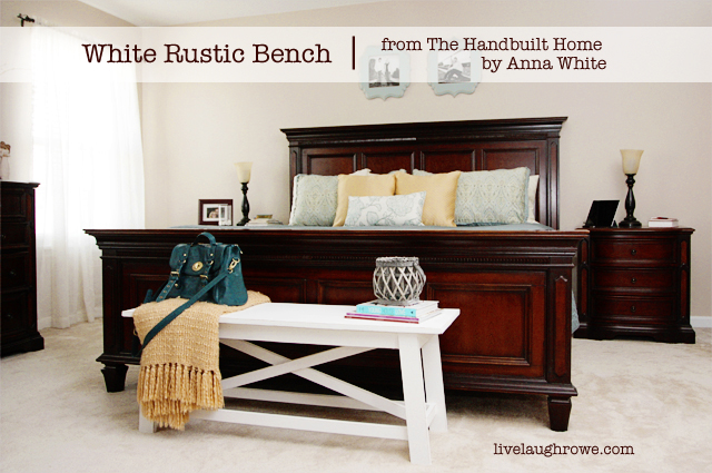 white rustic wood bench, diy, home decor, painted furniture, repurposing upcycling, rustic furniture, woodworking projects, The finished product in the master bedroom