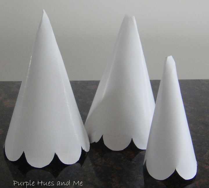 snow trees how to, crafts, seasonal holiday decor, Make cone trees with scallop edges out of posterboard each one larger than the other