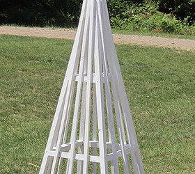 upcycled diy pyramid trellis, repurposing upcycling, Pyramid Trellis made from fence posts that my husband planed into the various sizes of wood we needed