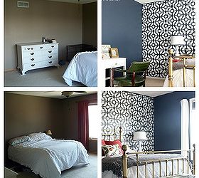 navy gold coral master bedroom, bedroom ideas, home decor, painting