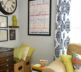 stenciled drapes to bring some drama to a room, crafts, living room ideas, reupholster, Plain white drapes get dressed up with a stencil and craft paint and bring some color drama much needed personality to my living room