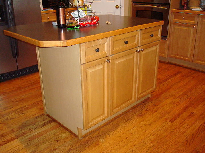 kitchen island improvement new granite top wood trim corbels new finish and, countertops, kitchen design, kitchen island, painted furniture