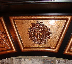 here is another little project of ours when we bought this house the living room, home decor, living room ideas, I pained the copper pieces of the mantle with a hammered copper textured paint and it came out great