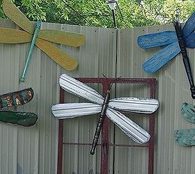 dragonflies made from re purposed materials, decks, outdoor living, repurposing upcycling, various dragonflies made with different materials