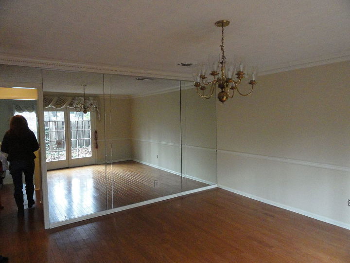 i am moving into a townhome that has a large mirror wall in the dining room divided, dining room ideas, electrical, home decor, lighting