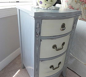 after some wood filler and wood glue she got a new dress of ascp paris grey and old, painted furniture