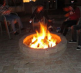 i lit the fire pit for the first time tonight, concrete masonry, decks, outdoor living