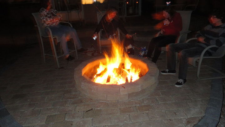 i lit the fire pit for the first time tonight, concrete masonry, decks, outdoor living