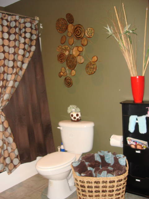 this project was a fairly large guest bathroom that was extremely plain because the, bathroom ideas, home decor, The orange vase was my inspiration piece it makes the room POP and totally come alive