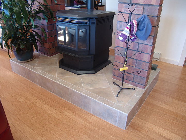 two baths pellet stove platform more, home decor, Pellet stove platform grout color chosen to match ash color