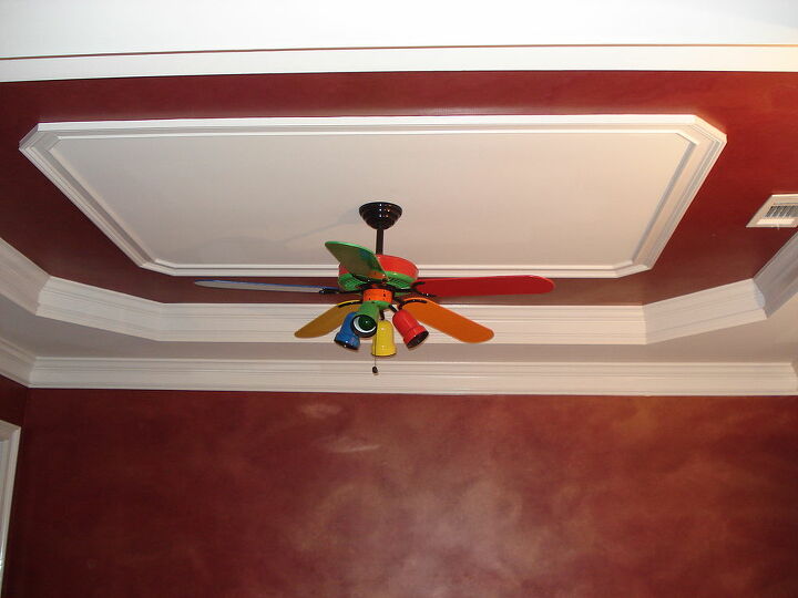 functional storage bins, painted furniture, storage ideas, continued faux paint into ceiling fan needs replacing