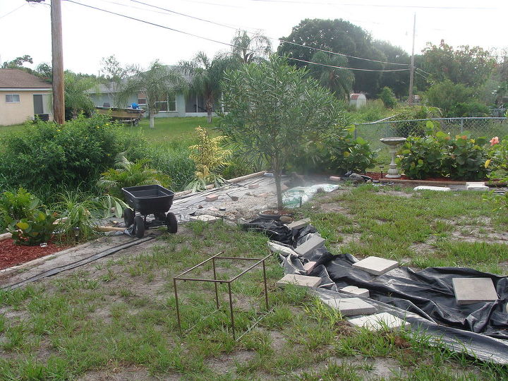 i am trying to xeriscape my florida backyard i am diminishing the amount of lawn, gardening, landscape, outdoor living, Dry River Bed roughed out